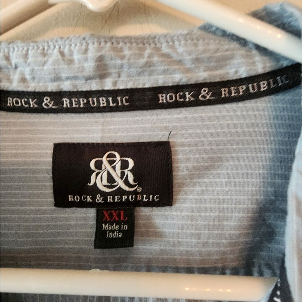 Rock & Republic L/S Button Up Shirt Zip Pockets 100% Cotton blue Men’s 2XL - Picture 5 of 5